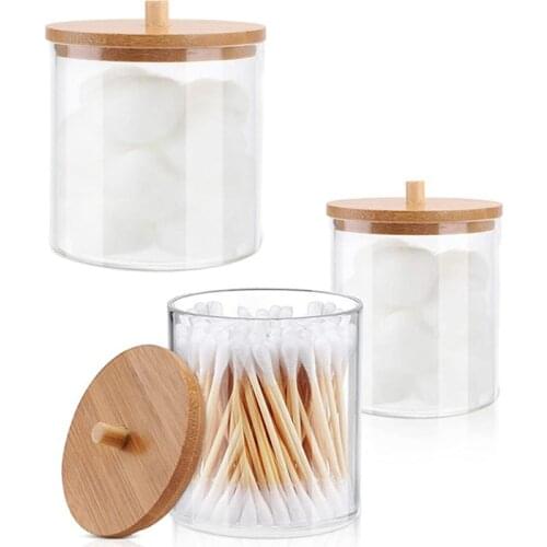 Cosmetic Organizer Jewelry Storage Box Bathroom Accessories Qtip Bracket Cotton Ball Bath Salt Bamboo Cover Transparent Box