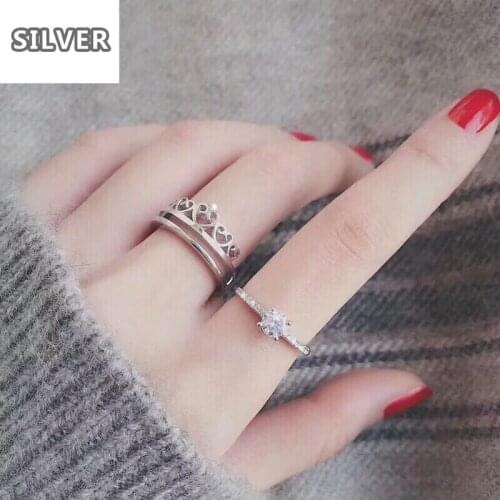 Opening adjustable 925S Silver Plated King Queen Crown Sets for Women Finger Ring Anniversary Engagement Party Gifts