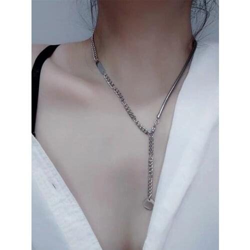 Punk Titanium Stainless Steel Necklace Adjustable Curb Cuban Link Chain Chokers Vintage Black Gold Tone Solid Metal Pendant Gift