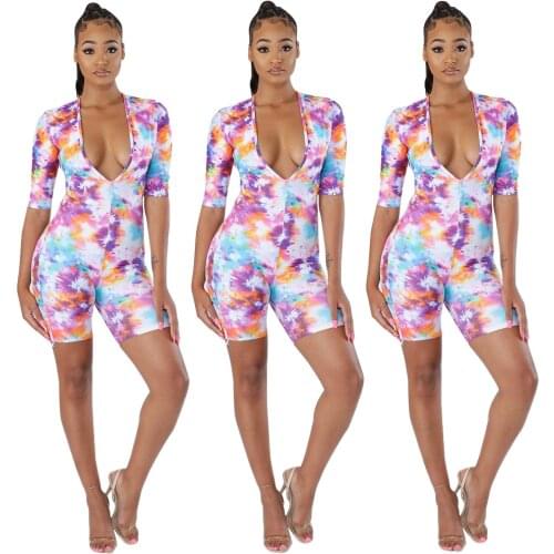 Casual Fashion Printed Skinny Jumpsuit Short Sleeve Rompers