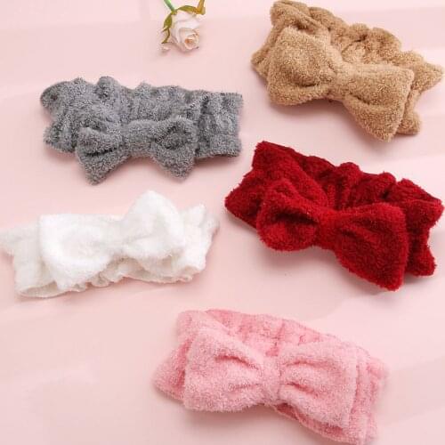 EN 2021 New Women Coral Fleece Bow Hair Band Solid Color Wash Face Soft Headbands Fashion Girls Turban Head Hair Accessories