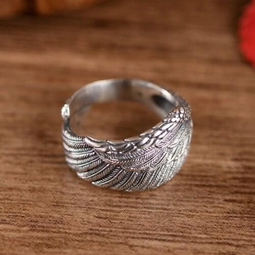 SA SILVERAGE Retro Feathers for Men and Women Marcasite Ring Personality Silver Ring Jewelry Luxury S925 Silver Ring Opening