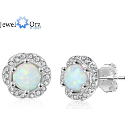 8m'm Flower Shape Milky Opal Stone 925 Sterling Silver Stud Earring Fashion Women Earrings Gift For Her (Jewelora EA103238)