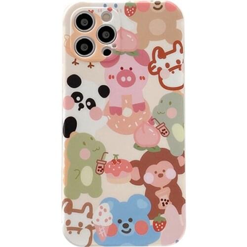 Cute Cartoon Animal Silicon Case for iPhone 12 Pro Max Back Phone Cover for 12 Mini 11Pro Max X XS XR 6 8 7 Plus SE 2020 Capa