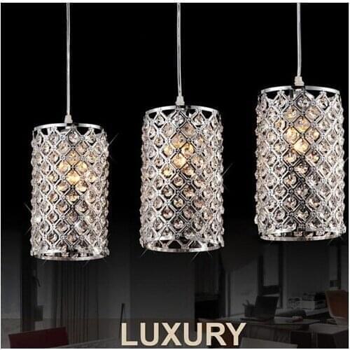 Modern Dining Room Polished Chrome E27 crystal Pendant Lamp free shipping