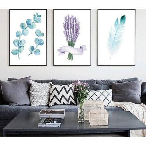 Modern Minimalist Purple Lavender And Blue Feather Poster Print Canvas Painting Picture Home Wall Art Decoration Wall Stickers