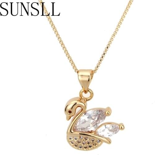 SUNSLL New Hot Selling Gold/Silver Color Copper White Cubic Zirconia Ting Simple Style Swan Pendant Necklace Feminina Jewelry