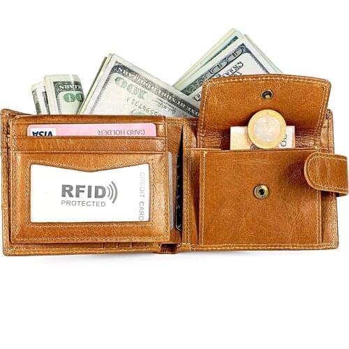 Vintage Genuine Leather Men Wallets Large Capacity Short Design Male Credit Card Holder Wallet with Coin Pocket