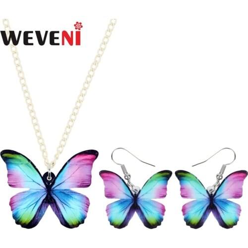 WEVENI Acrylic Trendy Colorful Butterfly Insect Earrings Necklace Collar Trendy Jewelry Sets For Women Girls Wholesale Female