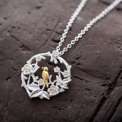 DreamySky Hot Selling Pure Silver Color Round Bird Branch Necklaces For Women Jewelry Collar Colar Free Shipping