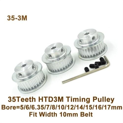 POWGE 35 Teeth 3M Timing Pulley Bore5/6/6.35/7/8/10/12/14/15/16/17mm Fit W=10mm 3M Belt 35T 35Teeth HTD 3M Pulley CNC Engraving