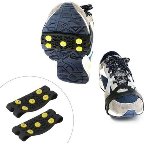 1Pair Anti Slip Ice Climbing Spikes Grips For Shoes Cleats 5-Stud Black Shoes Cover Free Size Footwear Mountaineer Accessories
