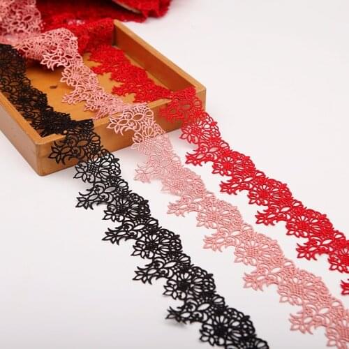 MLAEY 2Yard/Lot High Quality Lace Trim Delicate Floral Lace Ribbon Venise Lace Fabric For Costumes pink/red/black
