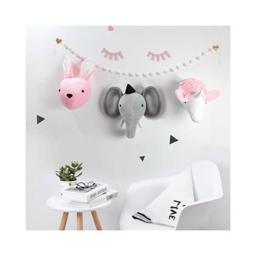 2019 Nursery Animal Head Wall Decoration Stuffed Toys Plush Unicorn Deer Elephant Head Wall Mount Hanging Baby Kids Room Decor