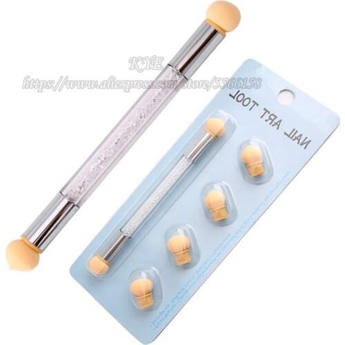 2020 Popular Double Head Nail Art Tools Nail Sponge Gradient Pen Brush Sponge smudge brush with 4 replaceable sponge head