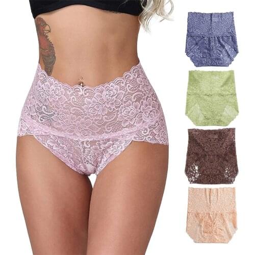 3 pcs panties briefs plus size pink intimates accessories women cotton seamless high waist lace clothing brief sets Underpants