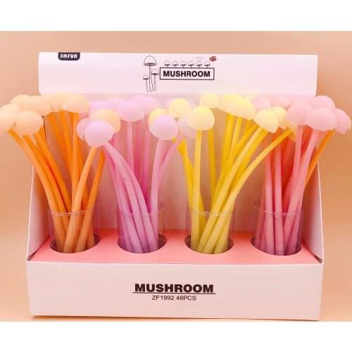 48pcs/pack Cartoon Candy Color Mushroom Style Silicone Gel Pen Korea Creative Sign Pen Students Prize Party Promotion Gift Pen