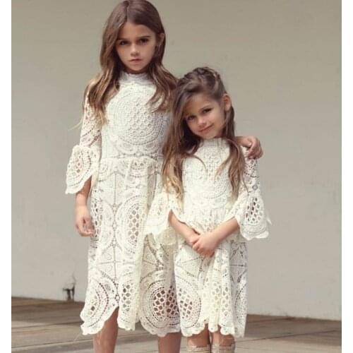 Girl Dress Sweet Lace flare sleeve Hollow Out Rice White Princess Dress Children Clothing E3042
