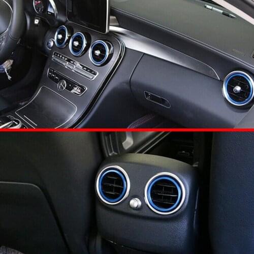 For Benz C Class W205 2014 2015 2016 Aluminium Alloy Air Vent Outlet Ring Cover Blue 7Pcs