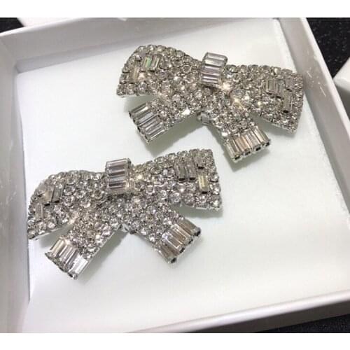 Cosplay New brand full crystal party jewelry for women butterfly clip bow knot big size luxury earrings