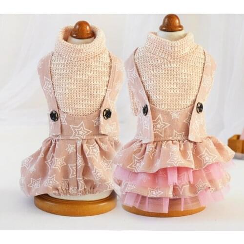 Dogs Denim Suspender Skirt Striped T-Shirt Cats Cute Fashion Cartoon Puppy Strapped Dress Suit Birthday Garden Walking Clothes