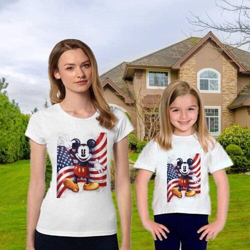 Fashion Summer Family Matching T Shirt Short Sleeve Kids Tshirts Disney Mickey Mouse Printed Cartoon Kawaii Family Matching Tees