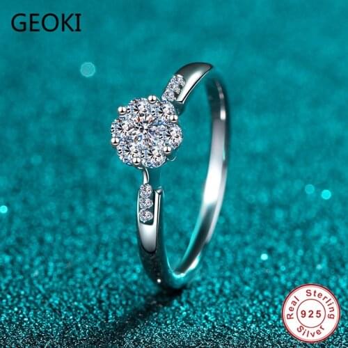 Geoki Passed Diamond Test 0.3 ct Excellent Flower Cut Moissanite Ring 925 Sterling Silver Perfect Quality VVS1 Diamonds Rings