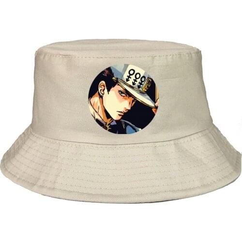 Cool JoJos Bizarre Adventure Print Black Bucket Hats For Women Men Fishing Hat Sun Summer Sunscreen Fisherman Panama Cap
