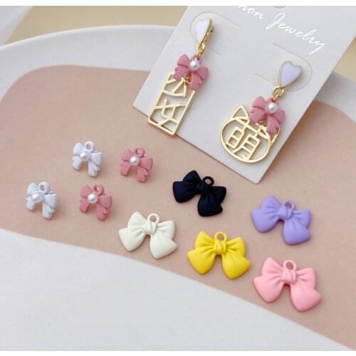 Summer style 50pcs/lot color Rubber paint cartoon bow/bowknot shape alloy floating locket charms diy jewelry earring accessory