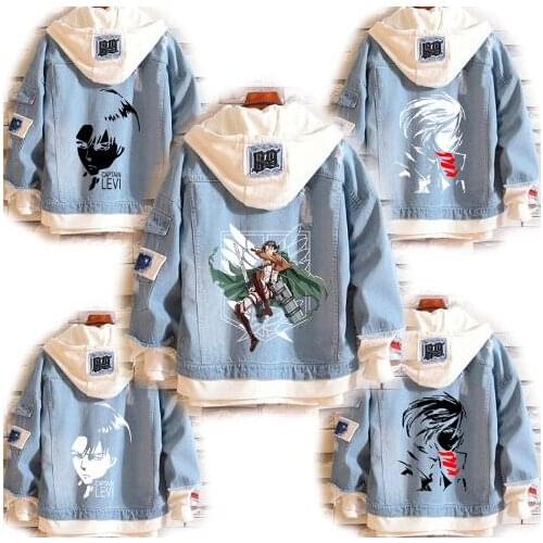 Levi Ackerman Mikasa Cosplay Hoodie Attack on Titan Denim Jacket
