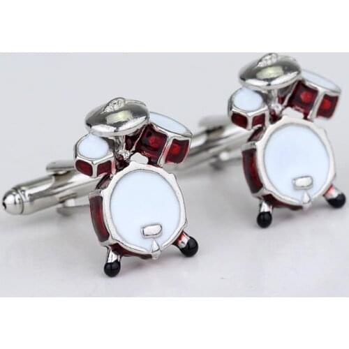 Hot Sale Men Cuff Links Fashion Red White Musical Band Drum Cufflink French Men Shirt Party Wedding Cufflinks Gift
