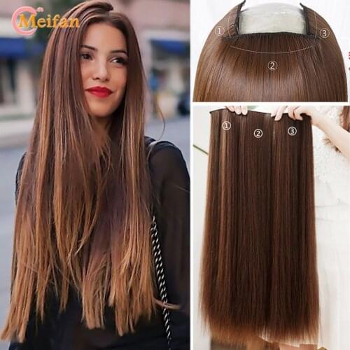 MEIFAN Invisable Seamless Fluffy Hairpieces Clip in Hair Extensions Synthetic Natural Fake Pad High Hair pieces for Women