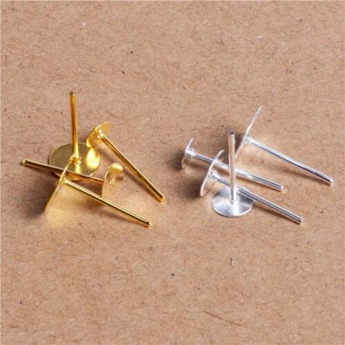 200pcs Gold/Silver Color Metal Earring Stud Base Fit 4/5/6/8mm Gold Earring Post Flat Base Pins Settings DIY Jewelry Making