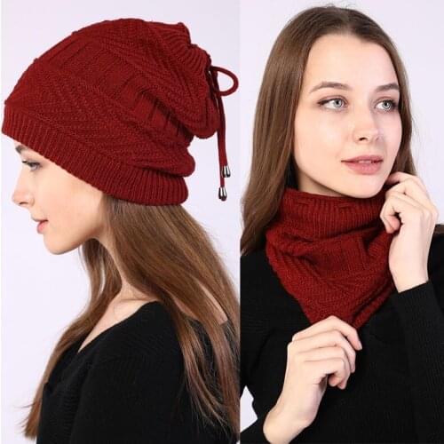 Fashion Stretchy Knitted Hats Solid Colors Winter Warm Hat Scarf Womem Autumn Winter Female Beanie Cap
