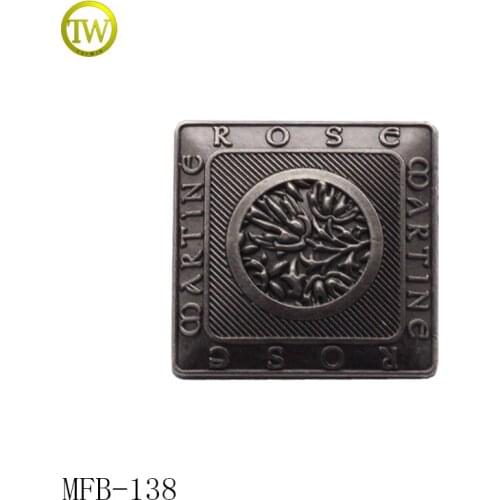 MFB138 Fashion square emboss logo garment metal shank button metal sewing button