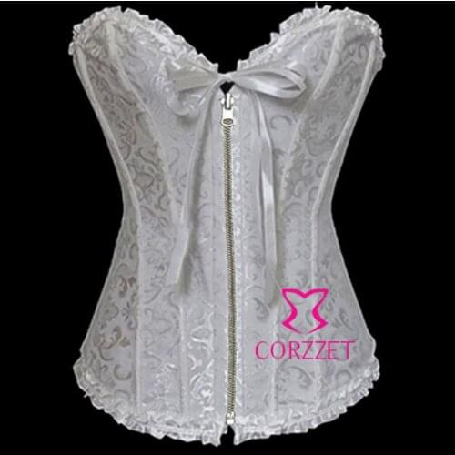 Fashion Women Jacquard Satin Boned Bridal Corset White Bustier Hot Shaper Body Slimming Underwear Lingerie Sexy Female Corselet