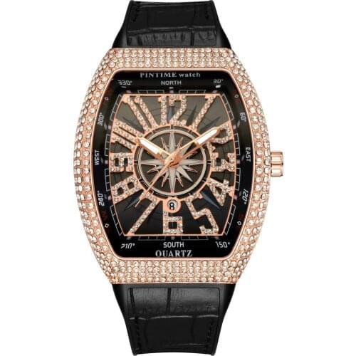 2021 Mens Watch Franconian Tonneau Watches Large Dial Quartz Watch Gypsophila Belt Yacht Diamond Retro WristWatch Clock + Box