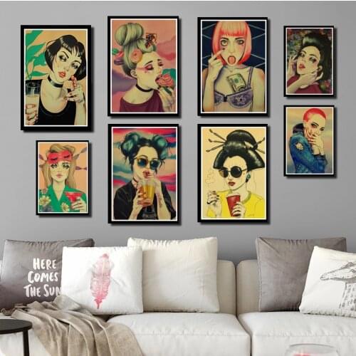 Perfect JL Sexy Girl Retro Poster Prints High Quality Wall Stickers For Living Room Home Decor wall stickers