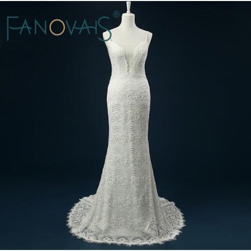 Real Photo Sheath Sheer V-neck Wedding Dress With Bow Beading Applique Backless Lace Wedding Dresses 2019 abito da sposa rosa