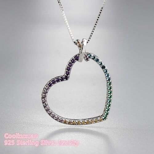 2019 new Spring 100% Original 925 Sterling Silver Multi-Colored Heart Necklace For Women Jewelry