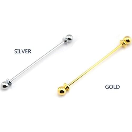 Pin Round End Tie Clip Clasp Silver Men Pin Bar Brooch Gift Necktie Shirt Collar