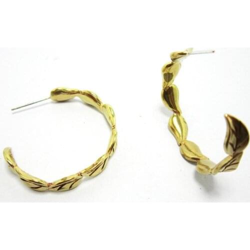 Stud earrings 30mm Round leaf Raw brass ear stud Geometric earings 925 Silver needle R1021