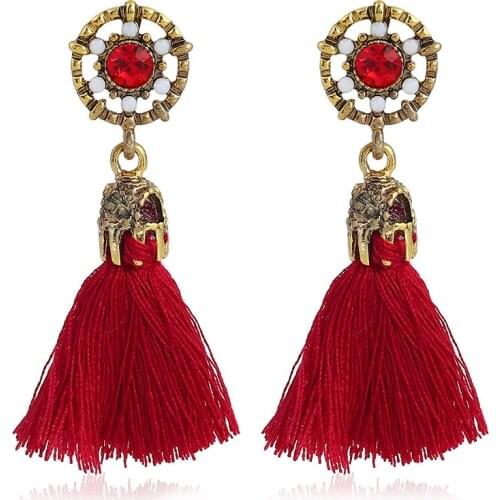 Red Tassel Earrings For Women Fashion Crystal Vintage Flower Earrings Elegant Graceful Lady Hot Sale