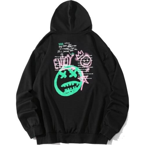 2021 Spring Thin Casual Hoodie Men Long Sleeve Pullover Harajuku Hip Hop Sweatshirt Black Japanese Graffiti Streetwear FM1236