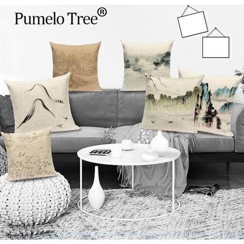 Vintage Landscape Cushion Cover Shabby Chic Tree Pillow Cover for Mountain Floral Home Sofa Decorative Pillow Case Almofadas