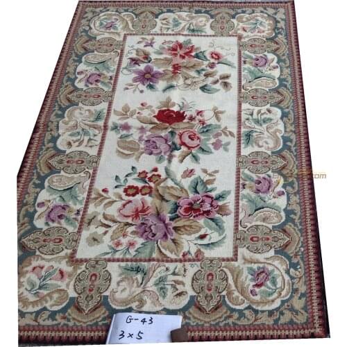 Vintage Hand-embroidered Needlepoint Carpet Handmade Needlepoint Xmas Hand-stitched Carpet New Listing Wool Rug Carpet