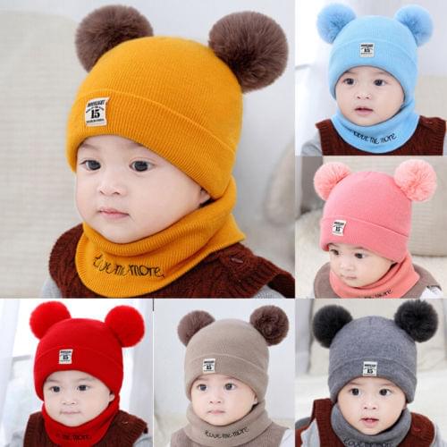 Dual Pom Poms Ball Knitted Baby Caps Boys Girls Toddler Crochet Beanie Hairball Ear Baby Hat Cute Child Caps Winter Hat For Kids