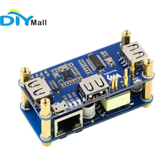 Waveshare PoE Ethernet/USB HUB HAT For Raspberry Pi Zero/Zero W/Zero WH 3x USB 2.0 Ports 802.3af-Compliant RTL8152B chip RJ45