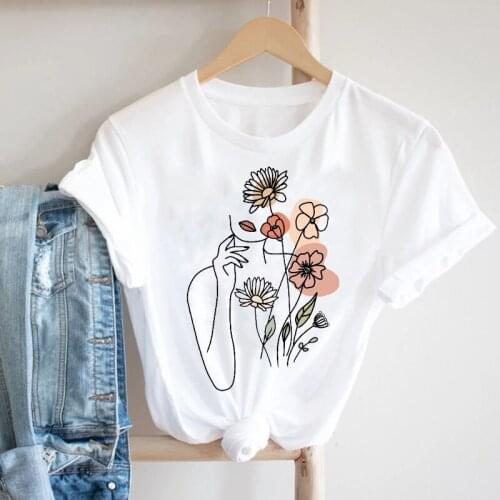 Women Short Sleeve Watercolor Flower Trend Cute Ladies Clothing 90s Fashion Clothes Print Tshirt Female Tee Top Graphic T-shirt