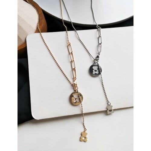 Temperament Bear Pendant for women metal vintage Necklace Net Red Trendy Clavicle Chain jewelry